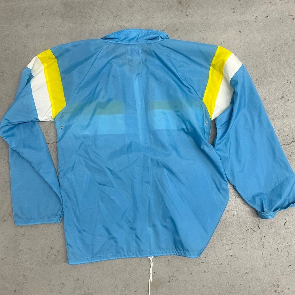 Vintage 80s Winning Ways Windbreaker Jacket XL Blue Yellow Stripe Retro Y2K